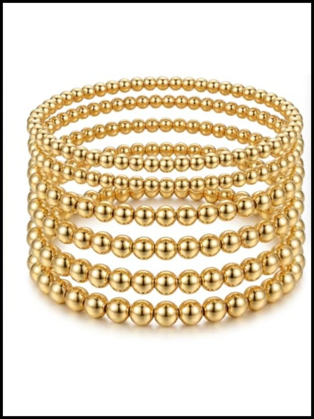 Set of 6 Gold Plated Bracelets for Women - Stretch Beaded Bow Charm Jewelry Gift